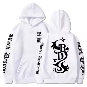 Япония Аниме Tokyo Revengers Черный дракон Графический принт с капюшоном для мужчин и женщин Толстовки с длинным рукавом Harajuku Пуловер Мужская толстовка XS хаки