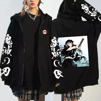Япония Аниме Убийца Демонов Токито Муичиро Принт С Капюшоном Мужчины Женщины Кимецу Но Яиба Толстовки На Молнии Харадзюку Толстовка Куртка На Молнии XS чёрный
