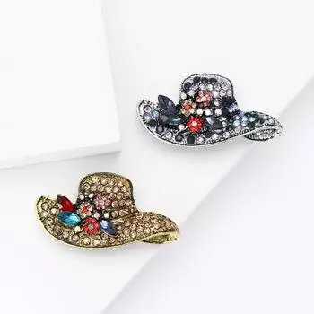 Япония и Корея изысканный ретро сплав горный хрусталь шляпа брошь темперамент женский костюм кардиган корсаж ювелирные изделия булавка