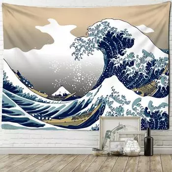 Япония Канагава картина маслом гобелен настенный хиппи богемный стиль простая эстетика комната домашний декор 95x70cm
