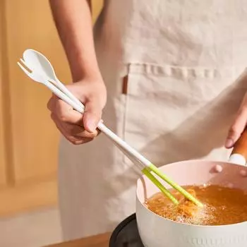 Япония KM.1243 Многоцелевые нескользящие палочки для еды с силиконовыми наконечниками, насадками для вилки и ложки 1243# бежевый