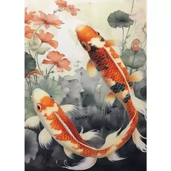 Япония Красный Кои Золотой Карп Цветок Лотоса Пейзажные Постеры Принты Печать на Холсте Настенное Искусство Картина для Гостиной Домашний Декор 21cm30cm NoFrame