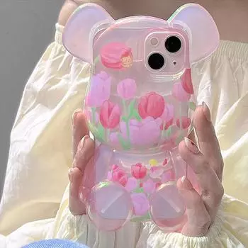Япония милый цветок тюльпана 3d медведь нано чехол для телефона для Iphone 14 13 12 11 Pro Max X Xs Xr роскошный прозрачный противоударный мягкий чехол For iPhone 14Plus