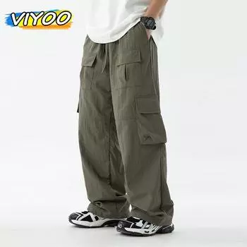 Япония, мужские и женские летние нейлоновые повседневные тактические брюки-карго, мешковатые широкие брюки, корейская одежда, спортивные штаны для тренажерного зала, спортивные штаны для фитнеса, мужские XL хаки