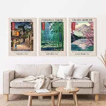 Япония Набор деревянных блоков Фудзи Выставка Плакат Искусство Укиёэ Восточная мебель для дома 21cm30cm NoFrame