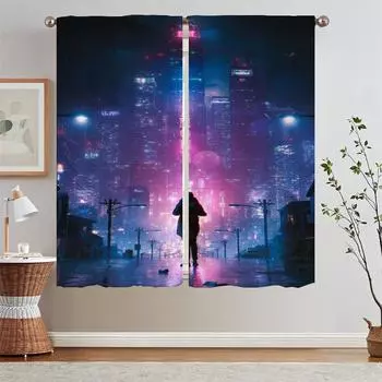 Япония Неон 3D Пачки Таможня Бесплатная Доставка Товары Шторы Украшения Гостиной Спальня Затемняющие Шторы для Камеры Кудри W50xH70cmx2pcs-CL