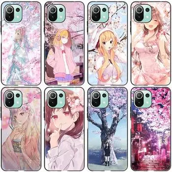 Япония розовый Сакура аниме девушка черный чехол для Xiaomi Mi 11 Lite NE 11i 10T 11T Pro A2 A3 Lite POCO F3 M3 M4 C31 X3 Pro NFC GT Xiaomi Mi A2 Lite