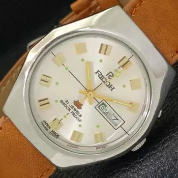 ЯПОНИЯ RICOH R31 АВТОМАТИЧЕСКИЕ МУЖСКИЕ ЧАСЫ С ДНЕМ И ДАТОЙ СЕРЕБРИСТОГО ЦВЕТА a431967-2 R109-a431967