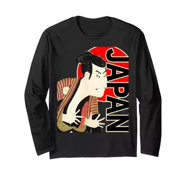 ЯПОНИЯ Шараку Картины Кабуки из Японии и японская живопись Японский узор Музейное искусство Футболка с длинным рукавом Укиё-э [Известный мир] чёрный