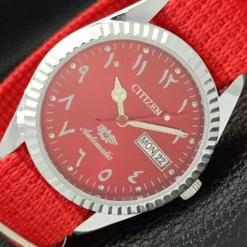 ЯПОНИЯ ВОССТАНОВЛЕННЫЕ МУЖСКИЕ ЧАСЫ CITIZEN 8200 АВТОМАТИЧЕСКИЕ АРАБСКИЕ КРАСНЫЕ ЦИФЕРБЛАТЫ a426226-2 RL620c-a426226