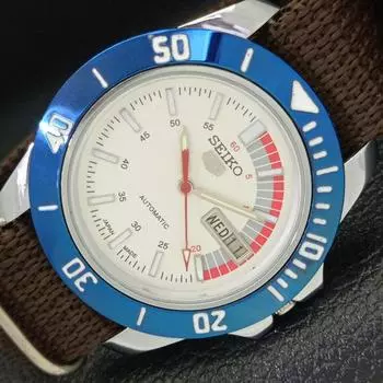 ЯПОНИЯ ВОССТАНОВЛЕННЫЕ SEIKO 5 MENS 6309A АВТОМАТИЧЕСКИЕ НАРУЧНЫЕ ЧАСЫ С БЕЛЫМ ЦИФЕРБЛАТОМ a426539-2 RL-a426539