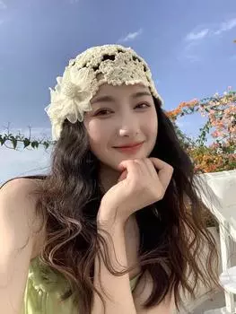 Японская элегантная цветочная шапка-пуловер женская ручная работа крючком плетеная ажурная повязка на голову универсальная весна/лето завязанная шапка 56-58cm вино красного