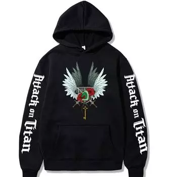 Японская аниме-атака титанов, одежда для мужчин и женщин, толстовки с капюшоном в стиле манга, толстовка большого размера, унисекс, уличная одежда в стиле Харадзюку, топы XS чёрный