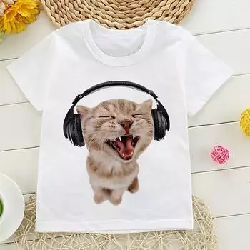 Японская аниме детская футболка кошка кавайная манга детская футболка детская одежда футболка топы футболка мальчики девочки футболка малыш милый Y2k 100