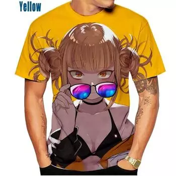 Японская аниме-девушка Химико Тога, мужская/женская модная тонкая футболка с 3D принтом, повседневный топ с круглым вырезом, мужская одежда оверсайз XS