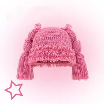 Японская аниме-розовая жареная косичка из теста, парик, шерстяная шапка для женщин, теплая на осень и зиму, милая индивидуальная вязаная шапка 56-58CM чёрный