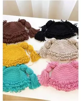 Японская аниме-розовая жареная косичка из теста, парик, шерстяная шапка для женщин, теплая на осень и зиму, милая индивидуальная вязаная шапка 56-58CM озеро зеленый