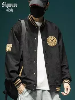 Японская бейсбольная майка Cityboy, мужская свободная куртка-бомбер большого размера, американская модная уличная куртка-хулиган M чёрный