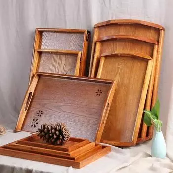 Японская деревянная десертная тарелка прямоугольная семейная гостиничная чайная сервиз для гостиной сервировочный набор чашка для чая ручная деревянная чайная тарелка