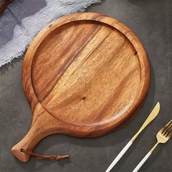 Японская деревянная тарелка для пиццы Деревянная столовая посуда для стейков Доска для хлеба Деревянный поднос Набор тарелок для западной кухни Тарелка для стейков из цельного дерева
