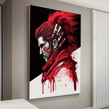 Японская девушка в стиле киберпанк, крутая поп-арт, печать плакатов, японский кроваво-красный самурай, холст, картина для гостиной, украшение для дома, картина без рамки 21*30cm