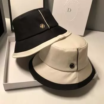 Японская дизайнерская черно-белая рыбацкая шляпа с вышивкой, женская корейская модная универсальная шляпа-ведро, шляпа-тазик, солнцезащитная шляпа 56-58CM