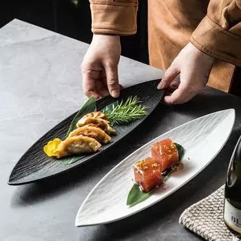 Японская длинная тарелка для сашими в форме листа, закуска, суши, коммерческая керамическая длинная тарелка, ресторан, el dishes, столовая посуда