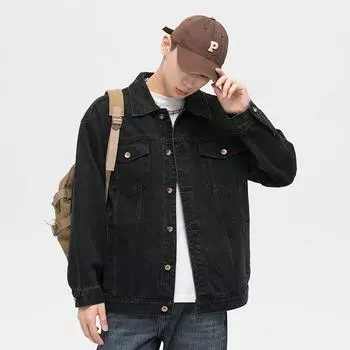 Японская джинсовая куртка Tooling, мужская, высокого класса, свободная, универсальная, грубая, красивая, американская, ретро, повседневная куртка M чёрный