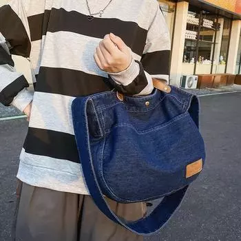Японская джинсовая сумка Instagram для женщин 2024, новая модная студенческая сумка через плечо в гонконгском стиле, модная ручная сумка через плечо