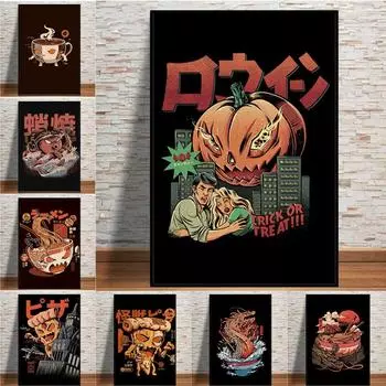 Японская еда монстр абстрактная картина холст настенное искусство картины постер и печать для гостиной кухни ресторана украшение дома без рамки 21*30cm No Frame