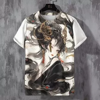 Японская футболка для мужчин Футболки с изображением механических персонажей Футболки с коротким рукавом и принтом Футболки для активного отдыха Мужская одежда больших размеров Топы L