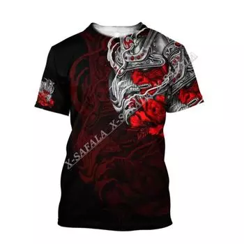 Японская футболка Harajuku Oni Samurai Skull с 3D принтом, высококачественная футболка из молочного волокна, мужская повседневная футболка, дышащий быстросохнущий летний топ S