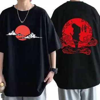 Японская футболка самурая Бусидо, винтажная футболка воина-убийцы, мужская модная футболка в стиле Харадзюку, повседневные футболки большого размера, уличная одежда S чёрный