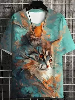 Японская футболка унисекс с принтом укиё-э и рисунком кошки Футболка с короткими рукавами Футболка свободного покроя Топ для летнего отдыха Одежда унисекс для унисекс S