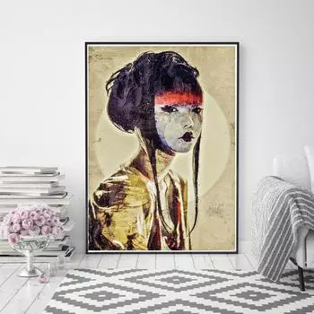 Японская гейша Девушка Картина маслом Печать на холсте Картины Настенное искусство Скандинавский постер Современный прикроватный фон Домашний декор Без рамки 21x30cm No Framed