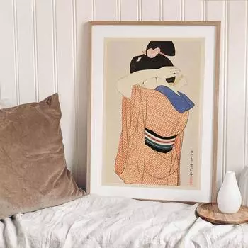 Японская гейша Плакат Винтаж Японские женщины Традиционное искусство Культура Стиль Укиё-э Картины HD Печать Холст Картина Домашний декор 21x30cm No Framed