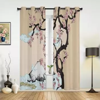 Японская гора Фудзи Сакура Дерево Цветок Оконные Шторы Домашний Декор Гостиная Шторы Детская Комната Cortinas Для Кухни Спальни 135W x 60H(cm) x1