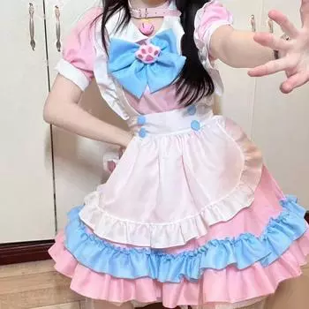 Японская горничная милая юбка Лолита девушка горничная униформа Лолита платье косплей представление одежда лето XS розовый