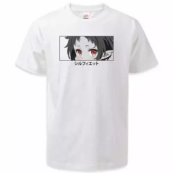 Японская горячая аниме-девушка без работы с принтом, летние футболки, мужская мода, Sylphy Kawaii Girl, уличная одежда, классическая футболка, футболки с короткими рукавами S чёрный