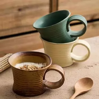 Японская грубая керамика ретро кружка инопланетная пара кофейная чашка офисная латте капучинола чашка цветок бытовая посуда для питья 300 мл 300ML