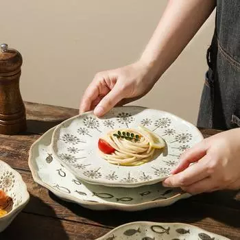 Японская грубая тао-пань, цветная тарелка, домашняя столовая посуда, высококачественная тарелка для пасты, керамическая столовая посуда.