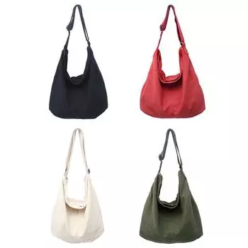 Японская холщовая сумка через плечо в стиле Харадзюку, однотонная сумка через плечо в стиле ретро, мягкие карманы, большая вместимость для покупателя чёрный