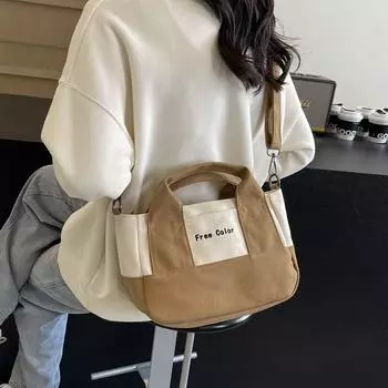 Японская холщовая сумка Harajuku Hand Carry Niche Simple Casual Shoulder Bag Большая вместимость женская сумка хаки