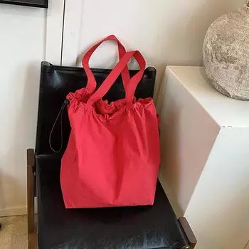 Японская и корейская простая сумка-тоут из холста с завязками на шнурке, большая вместимость, модная повседневная универсальная сумка для поездок на работу через плечо чёрный