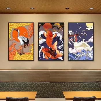 Японская картина укиёэ с изображением журавля в комнате, гостиной, столовой, настенном искусстве, холсте для украшения дома 21cm30cm NoFrame