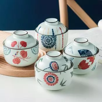 Японская керамическая чаша с крышкой, простой суповый горшок для одного человека, бытовой куриный суп, птичье гнездо, тушеная чашка, кухонная посуда 1PCS BOWL2