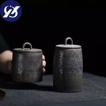 Японская керамическая герметичная чашка для чая, грубая керамика, большая винтажная банка для специй, контейнер для еды