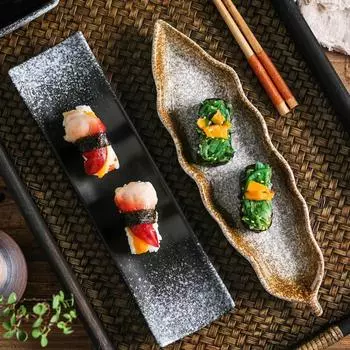 Японская керамическая креативная доска-лодочка, разделочная доска для суши, разделочная доска в виде листа, японская столовая посуда.