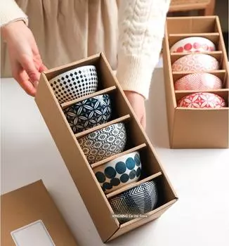 Японская керамическая миска 4,5 дюйма, кухонная утварь, суповая миска, подарочная коробка с напечатанным рисунком, набор из 5 керамических мисок, миска для рамэна