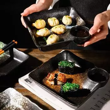 Японская керамическая тарелка цзяоцзы с небольшой тарелкой, тарелка для завтрака, западная кухня, домашняя плоская столовая посуда. белый